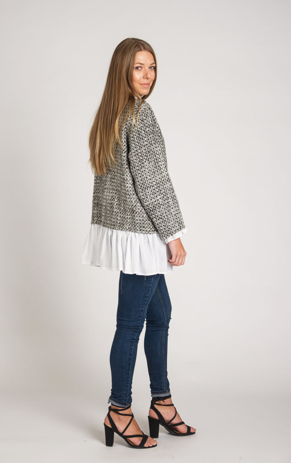 Woven Top with Sleeve and Hem Flounce