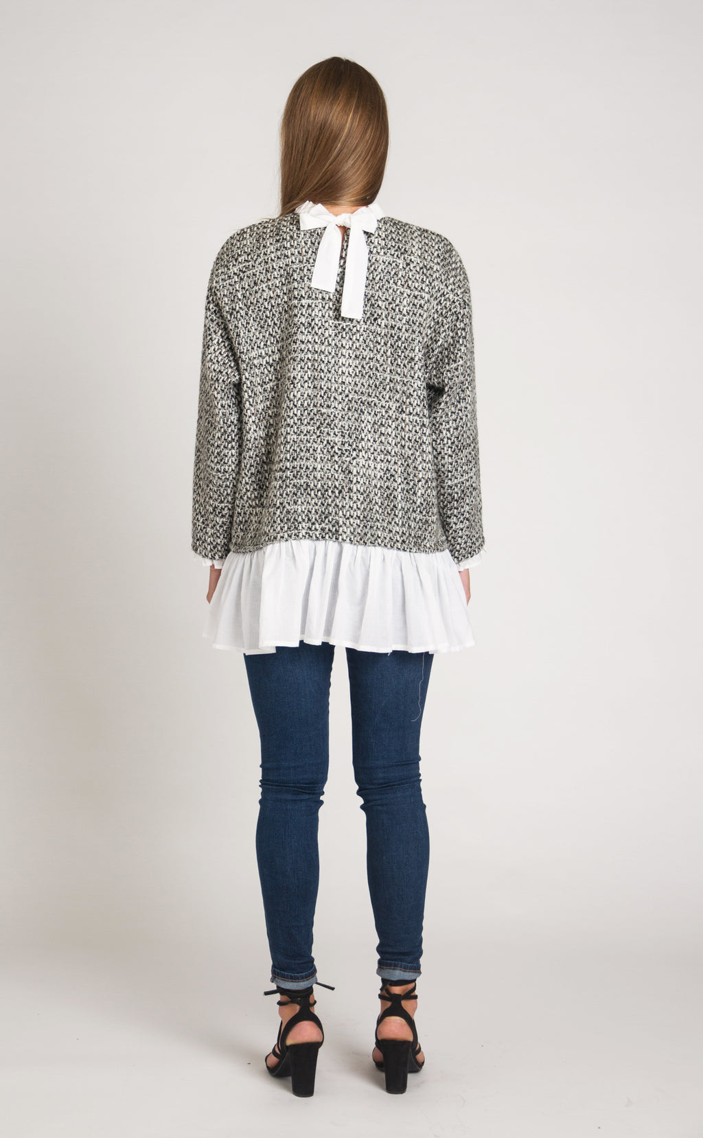 Woven Top with Sleeve and Hem Flounce
